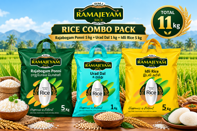 Tradional Family Pack (Rajabogam ponni rice 5kg + Idly rice 5kg + Whole Urad dal 1kg)